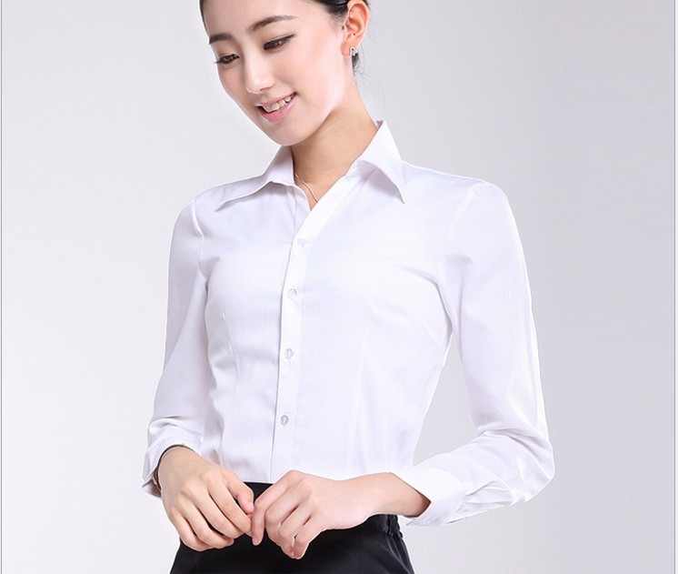 女V领白衬衫